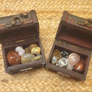 Small Treasure Chest Filled with Polished Agate, Jasper and Petrified Wood